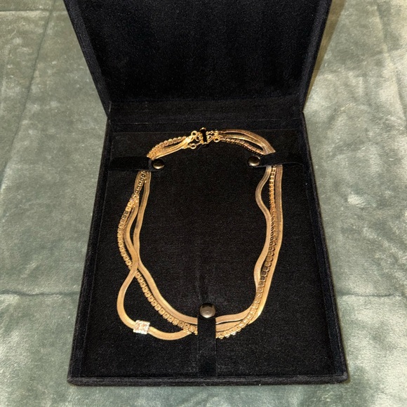JAFRA Jewelry - JAFRA VIP Necklace Layered Trio with Double Herringbone and Rhinestones Chains